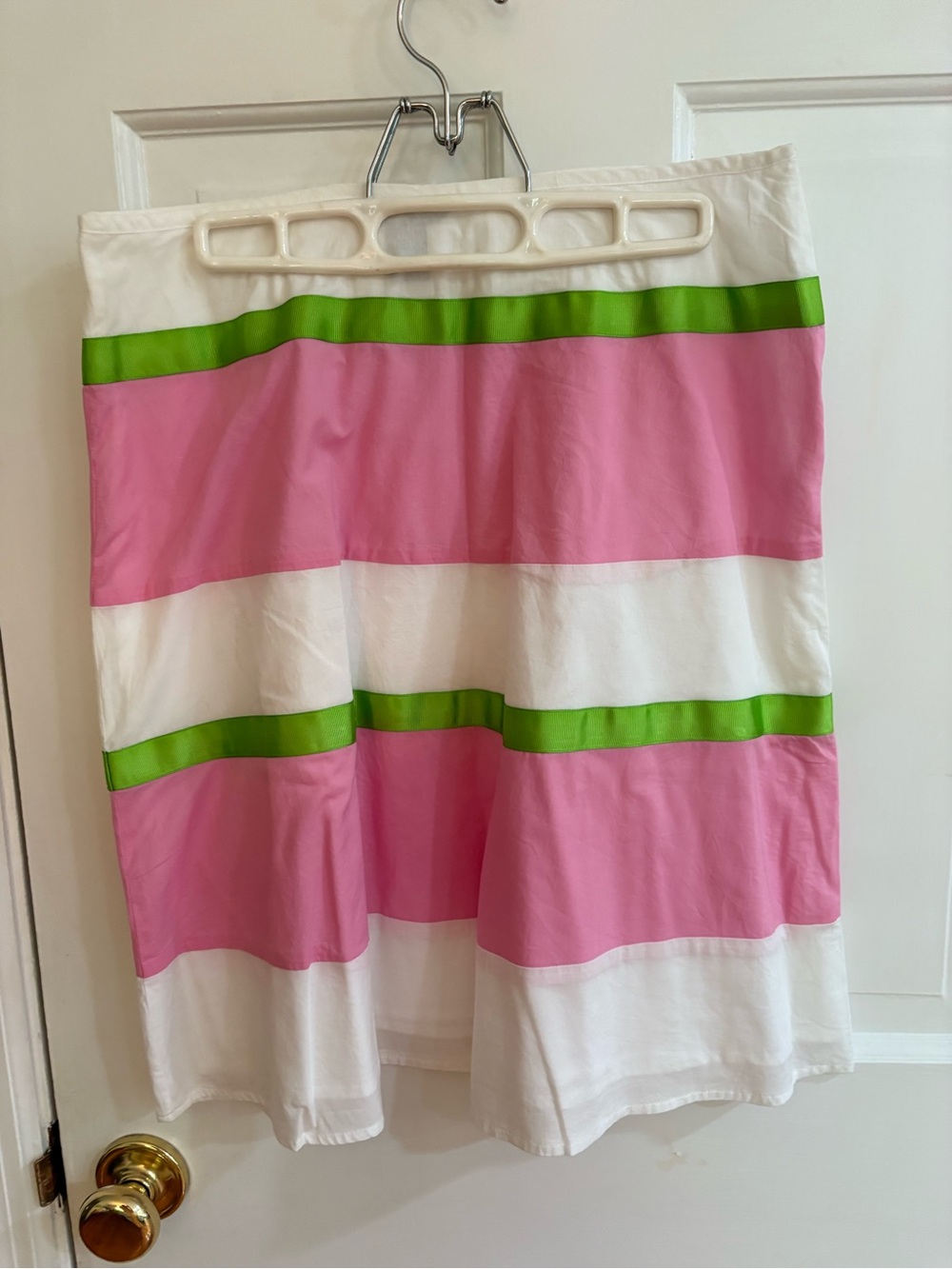 Moda International Pink, White & Green Striped A-Line Skirt